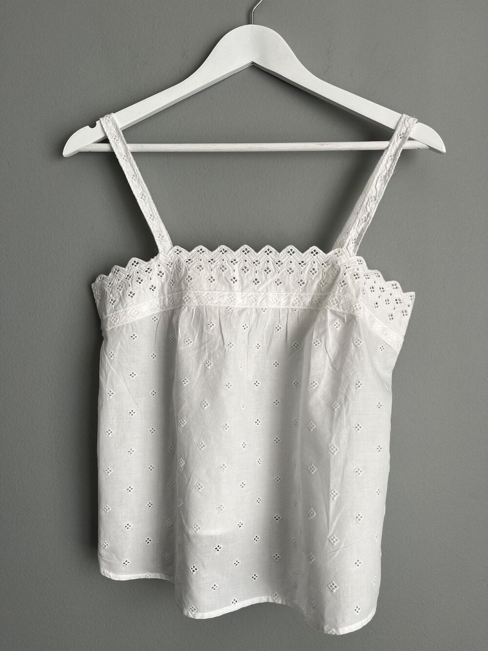 Madewell NWT $88 Embroidered Eyelet Tank Cottage White Crop Top Sz S Feminine